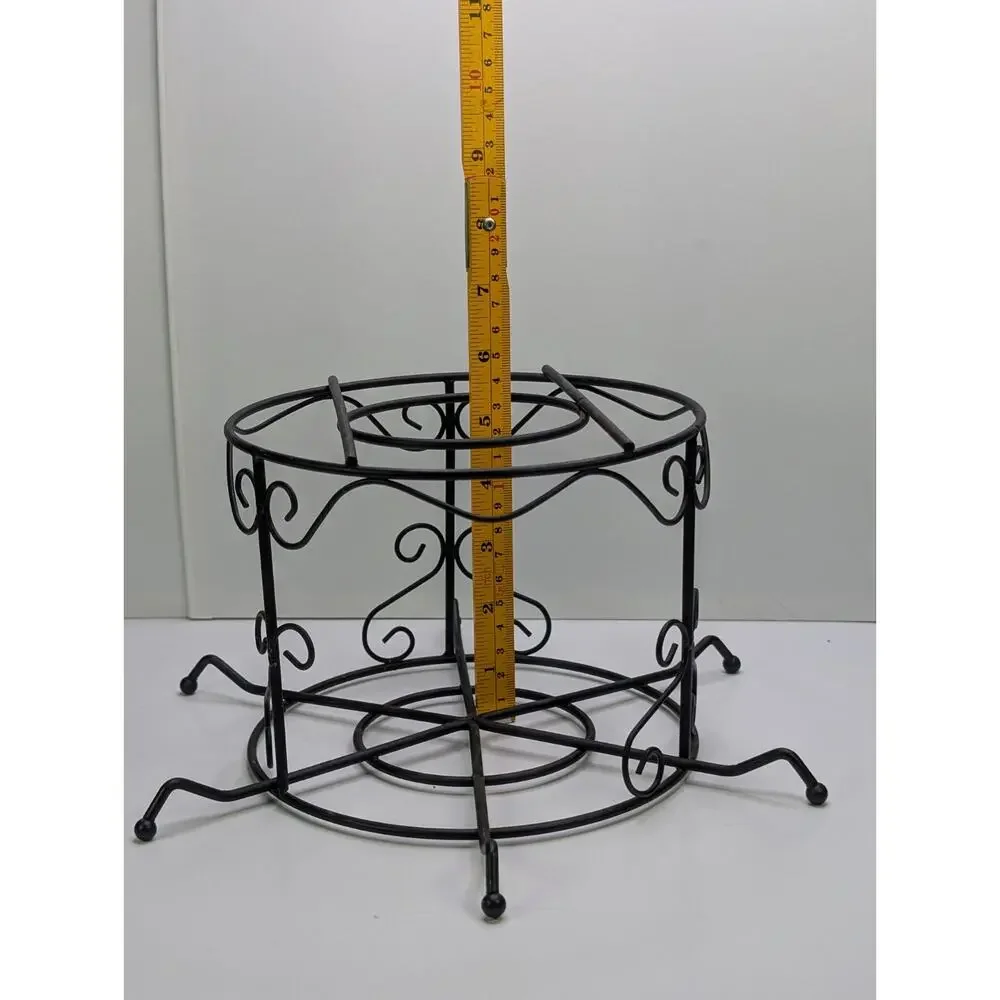 Black Metal 2 Tier Serving Stand Bowl Plate Holder Scrollwork Tabletop Rack